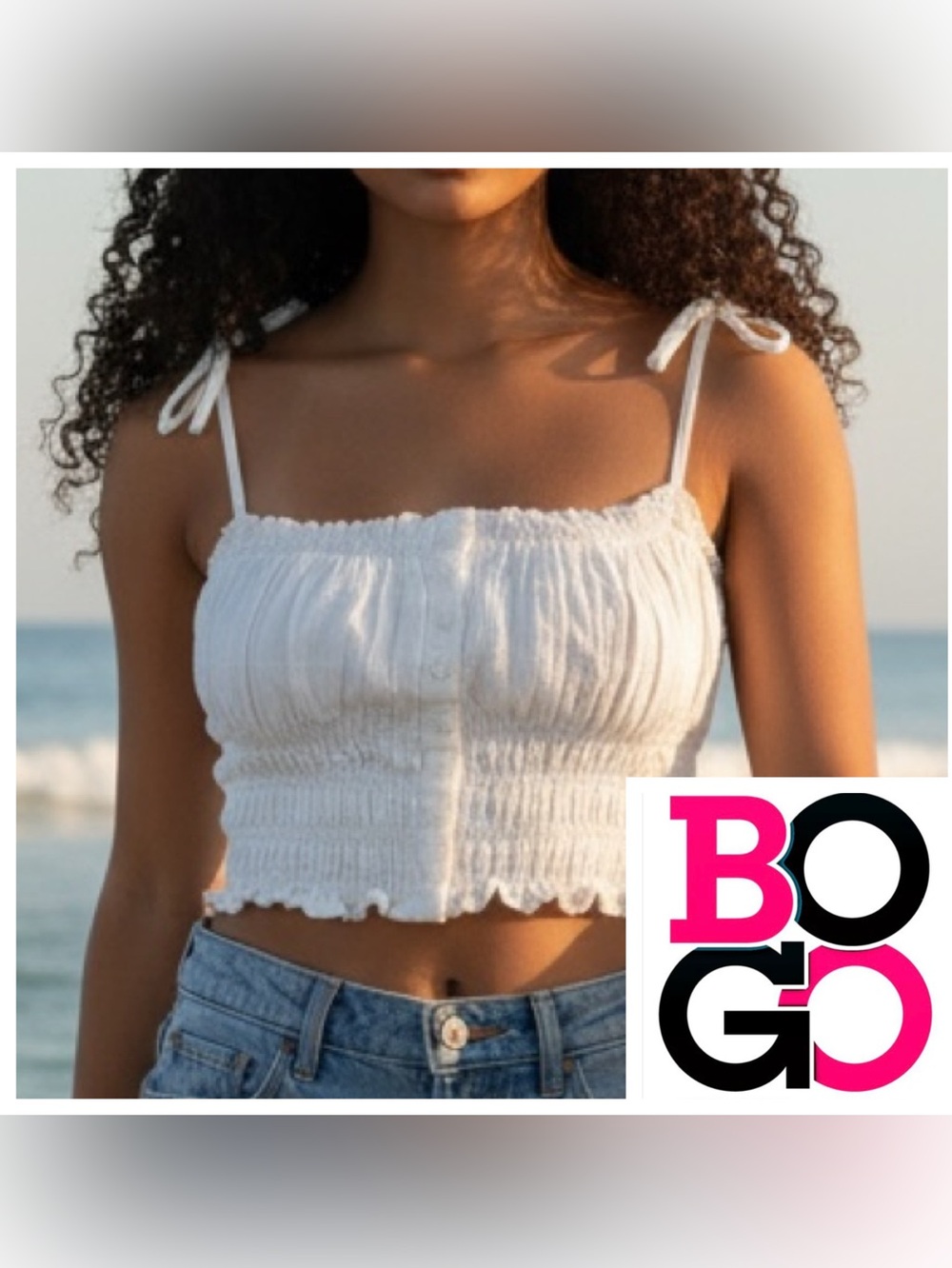 Aeropostele White Tie-Shoulder Smocked Crop Top Junior med 
NWT